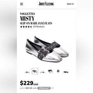 John Fluevog Silver and Black "Misty" Flats with Edgy Strap, size 8, But Run Big